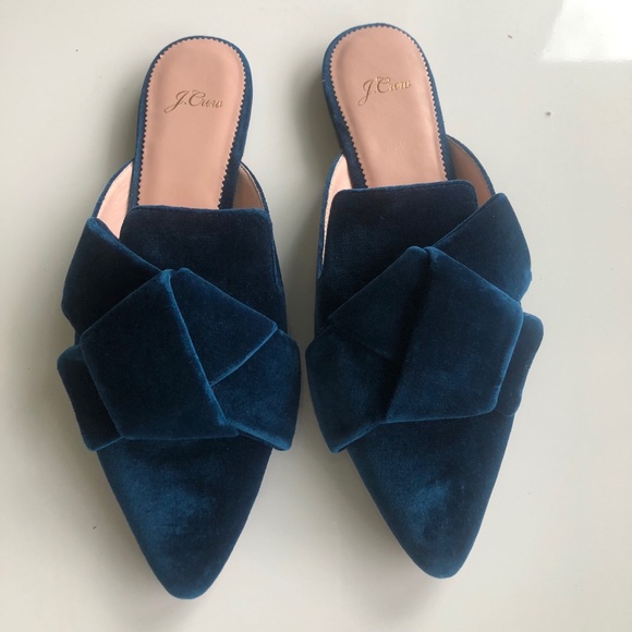J. Crew 9 bow loafers blue suede mules shoes - Picture 2 of 7